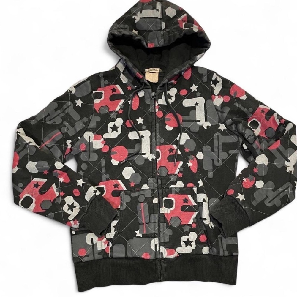 Vintage Groggy Quilted All Over Print Zip Up Hoodie